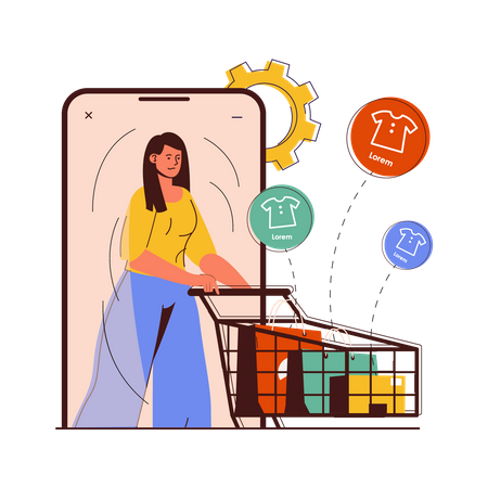 Young woman doing online shopping  Illustration