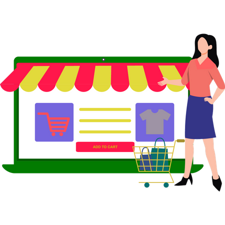 Young woman doing online shopping  Illustration