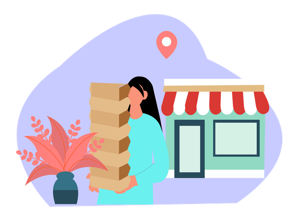 Young woman doing shopping Delivery from store  Illustration