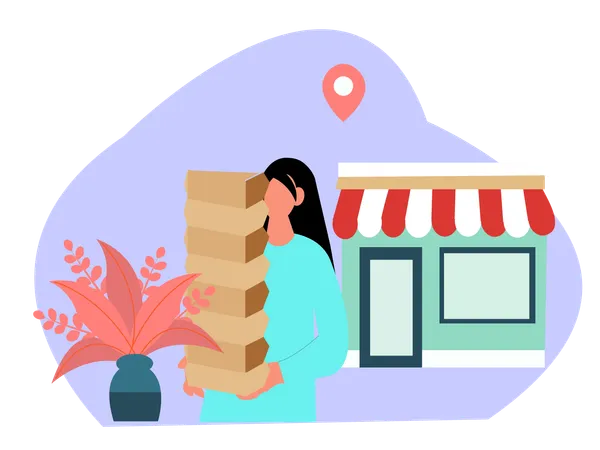 Young woman doing shopping Delivery from store  Illustration