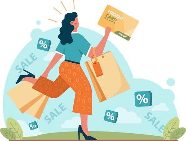 Young woman doing shopping payment  Illustration