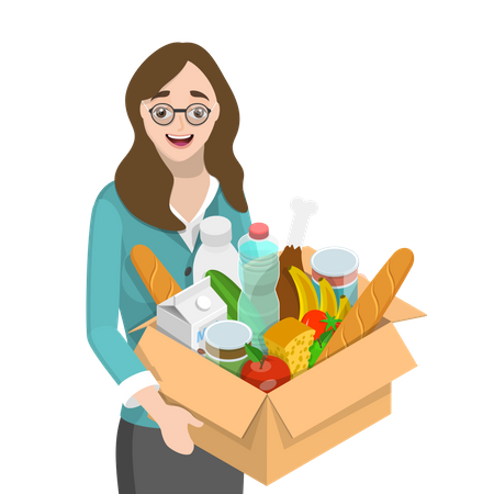 Young woman doing Volunteering and food Charity Illustration