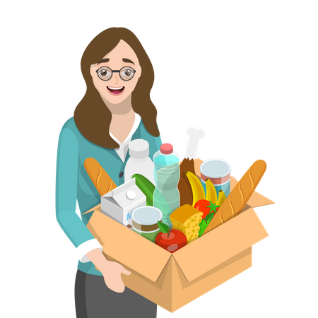 Young woman doing Volunteering and food Charity  Illustration