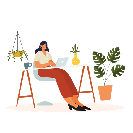 Young woman doing work at home  Illustration