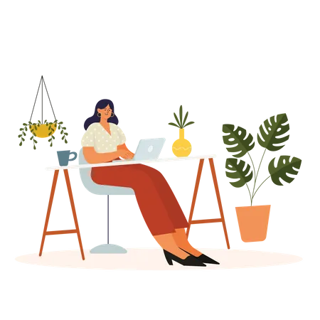 Young woman doing work at home  Illustration