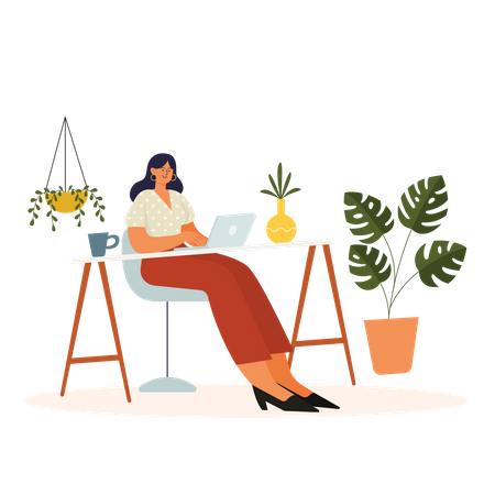 Young woman doing work at home  Illustration