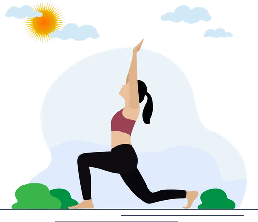 Young woman doing yoga, exercise in morning  Illustration