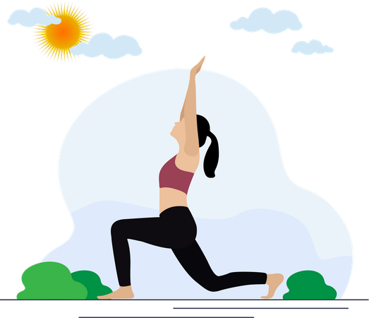 Young woman doing yoga, exercise in morning  Illustration