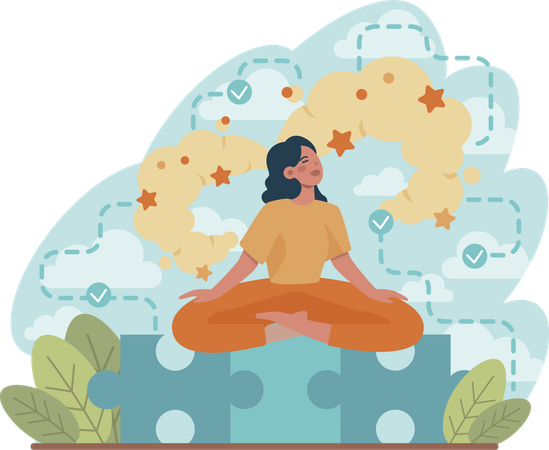 Young woman dreaming about jigsaw solution  Illustration
