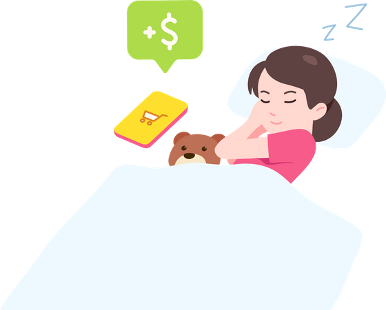 Young Woman Dreaming About Shopping Income  Illustration