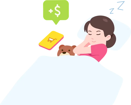 Young Woman Dreaming About Shopping Income  Illustration