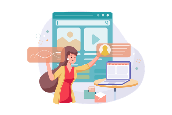 Young woman employee working in the office  Illustration