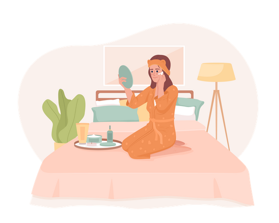 Young woman enjoying spa day at home Illustration