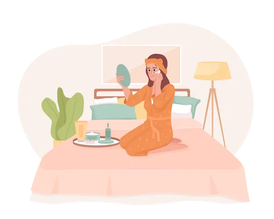 Young woman enjoying spa day at home  Illustration