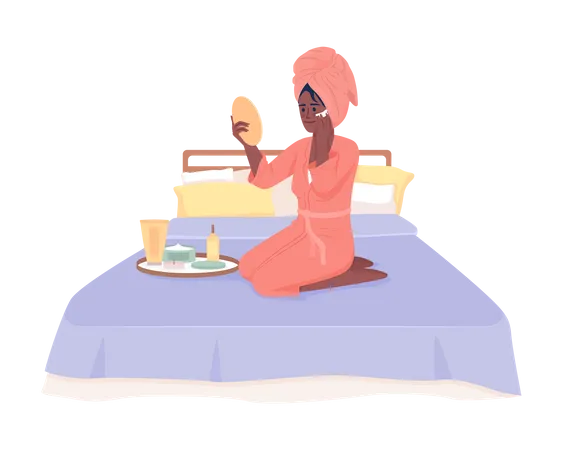 Young woman enjoying spa day at home Illustration