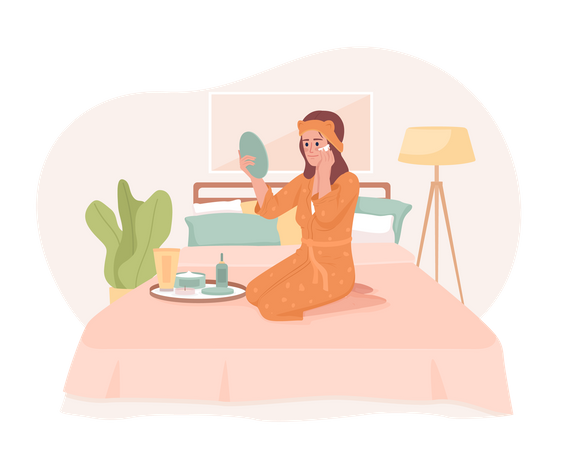 Young woman enjoying spa day at home  Illustration