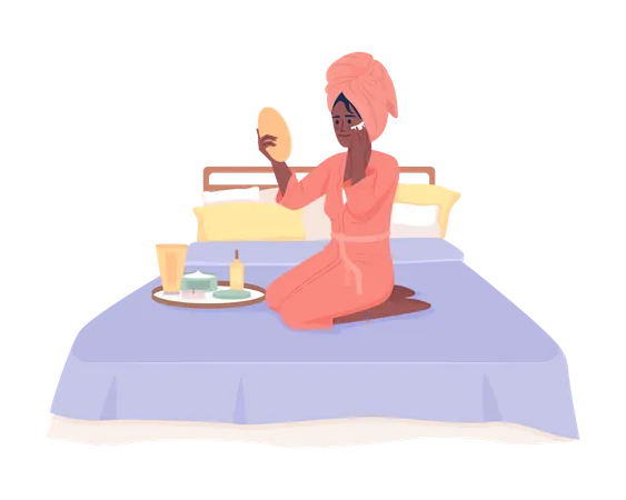 Young woman enjoying spa day at home  Illustration