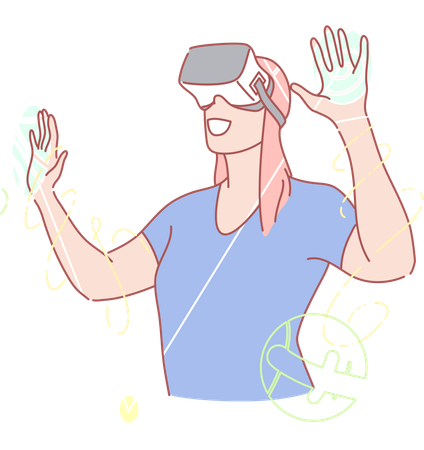 Young woman enjoying virtual world using vr goggles  Illustration