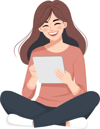 Young woman  enjoying watching movies or dramas on tablet  Illustration