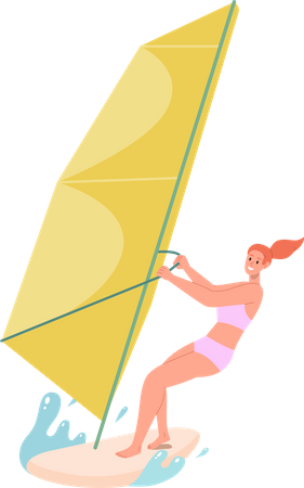 Young woman enjoying windsurfing engaged in water sport  イラスト