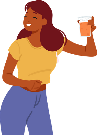 Young Woman Enjoys Refreshing Beer  Illustration