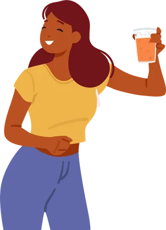 Young Woman Enjoys Refreshing Beer  Illustration