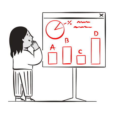 Young Woman examine statistics information  일러스트레이션