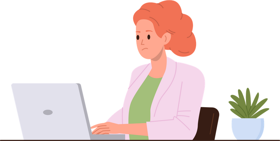 Young woman executive manager working online sitting at table with laptop computer  Illustration