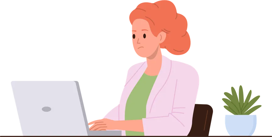 Young woman executive manager working online sitting at table with laptop computer  Illustration