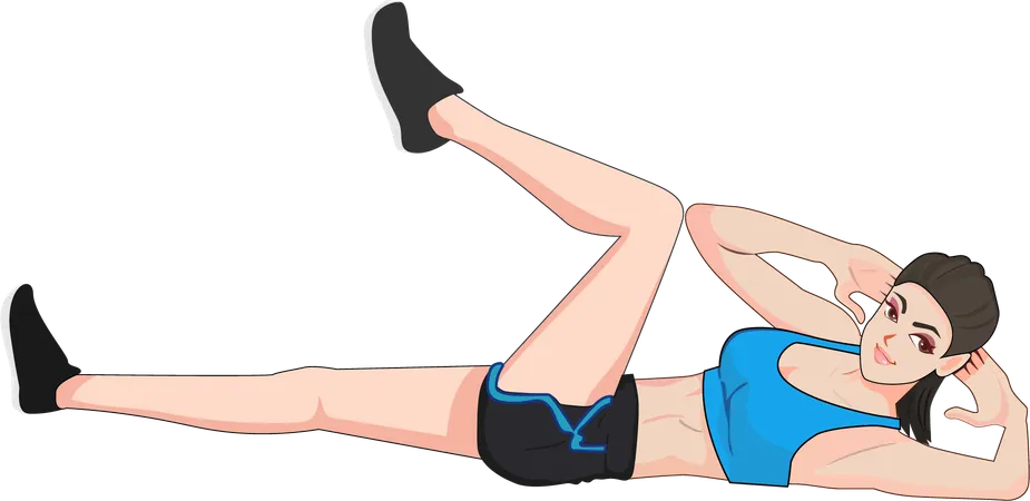 Young woman exercises to strengthen her abdominal muscles  Illustration