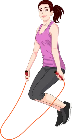 Young woman exercising with jumping rope  Illustration