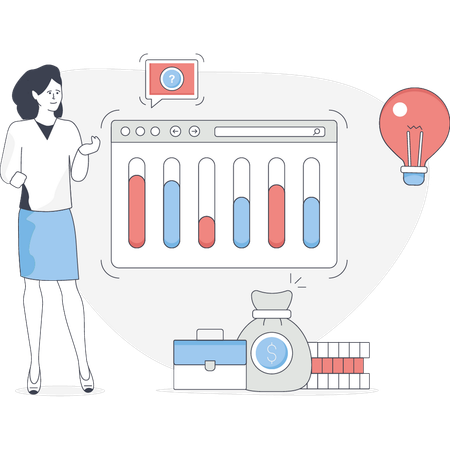 Young woman explaining investment graph  Illustration