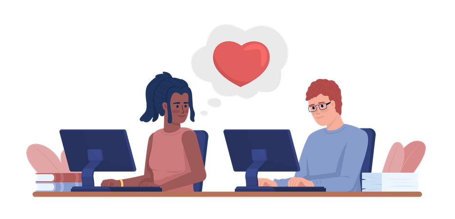 Young woman falling in love with colleague Illustration