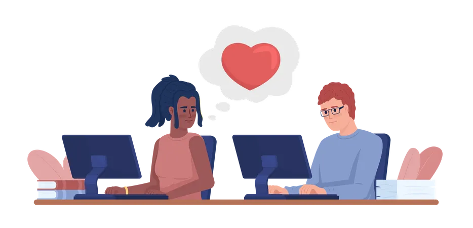 Young woman falling in love with colleague Illustration