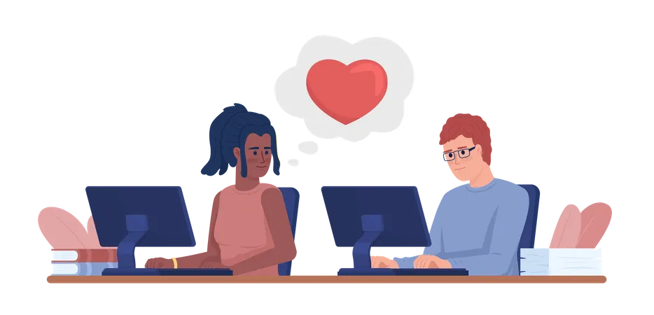 Young woman falling in love with colleague  Illustration