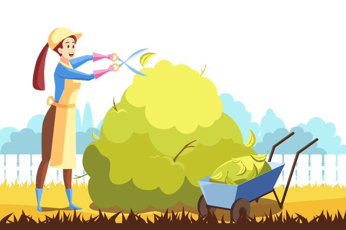 Young woman farmer working at garden  Illustration