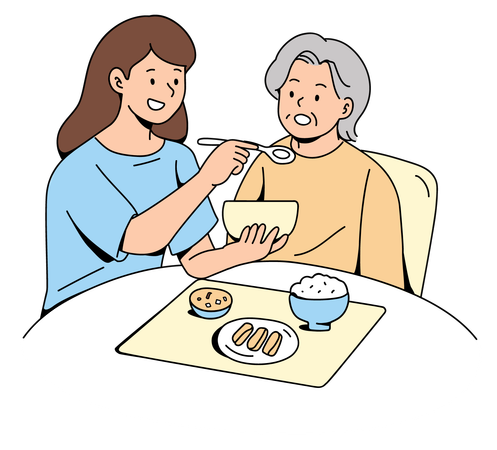Young Woman Feeding an Elderly Woman  일러스트레이션
