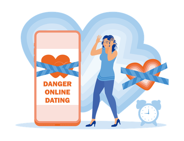 Young woman feel stressed because they cannot visit online dating sites  Illustration