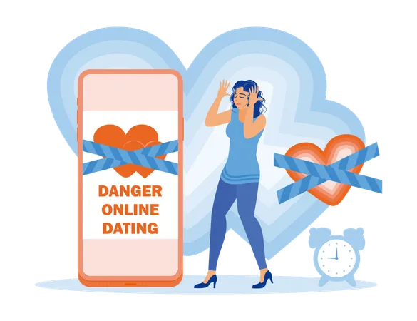 Young woman feel stressed because they cannot visit online dating sites  Illustration