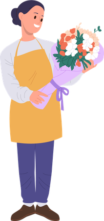 Young woman florist making flower bouquet  Illustration