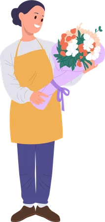 Young woman florist making flower bouquet  Illustration