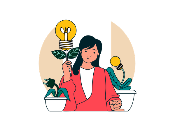 Young woman getting eco idea  Illustration