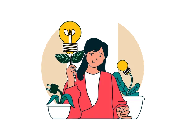 Young woman getting eco idea  Illustration
