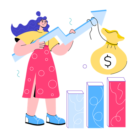 Young woman getting Economic Growth  Illustration