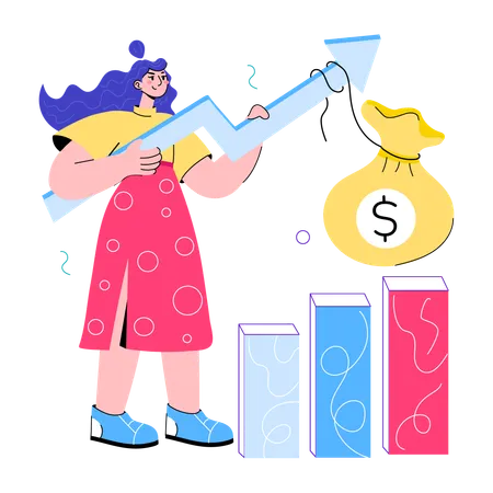 Young woman getting Economic Growth  Illustration