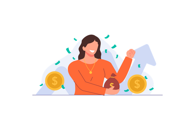 Young woman getting profit  Illustration