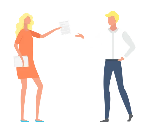Young woman giving business report to man Illustration