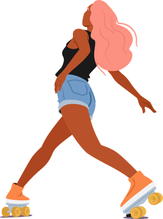 Young Woman Gracefully Glide On Roller Skates  Illustration