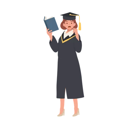 Young Woman Graduate Holding a Book  Illustration