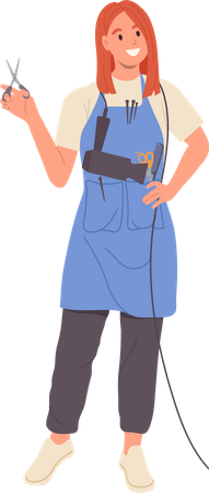 Young woman hairdresser wearing apron and holding tools  イラスト